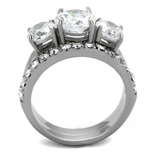 TK2177 - High polished (no plating) Stainless Steel Ring with AAA Grade CZ  in Clear-2