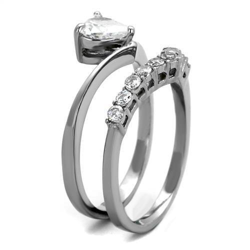 TK2178 - High polished (no plating) Stainless Steel Ring with AAA Grade CZ  in Clear-3