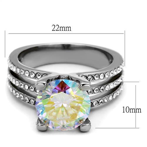 TK2179 - High polished (no plating) Stainless Steel Ring with AAA Grade CZ  in White AB-1
