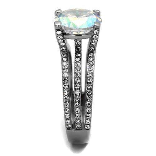 TK2179 - High polished (no plating) Stainless Steel Ring with AAA Grade CZ  in White AB-2