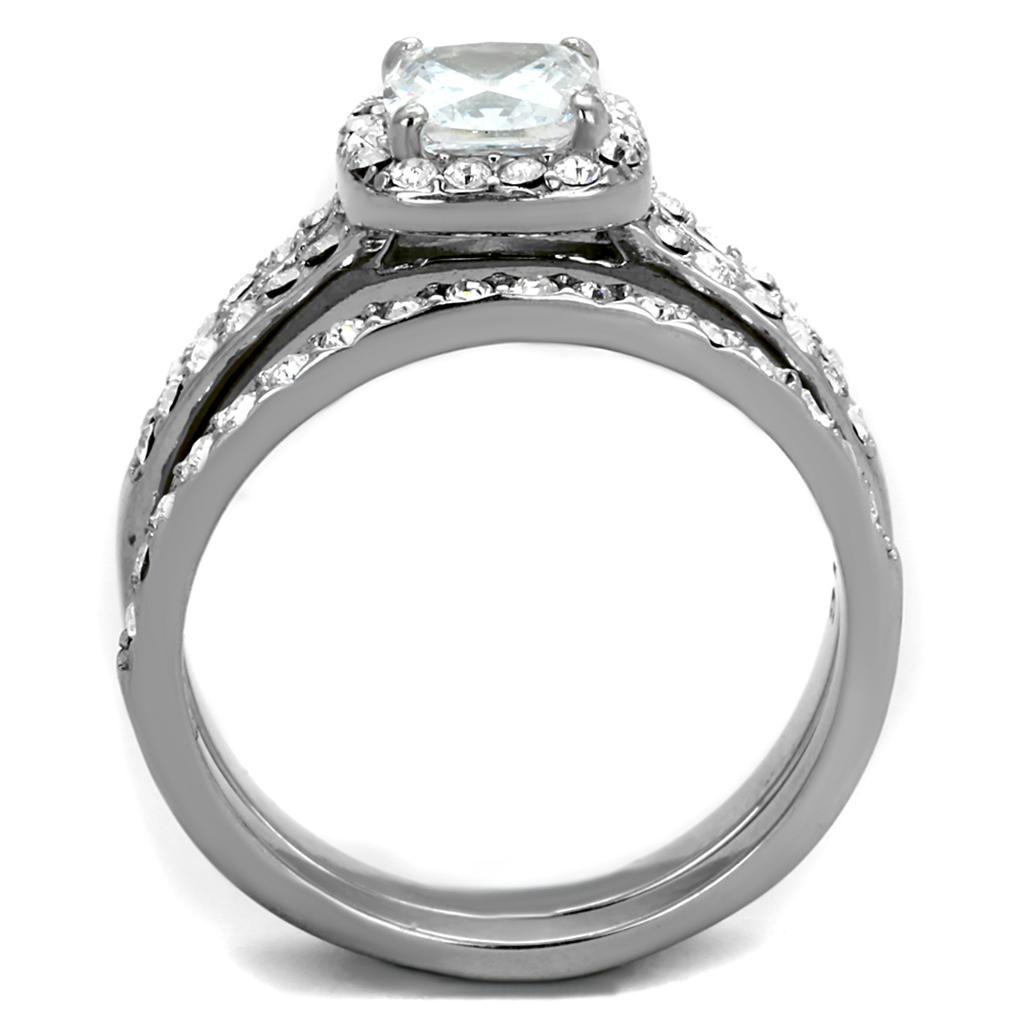 TK2180 - High polished (no plating) Stainless Steel Ring with AAA Grade CZ  in Clear-2