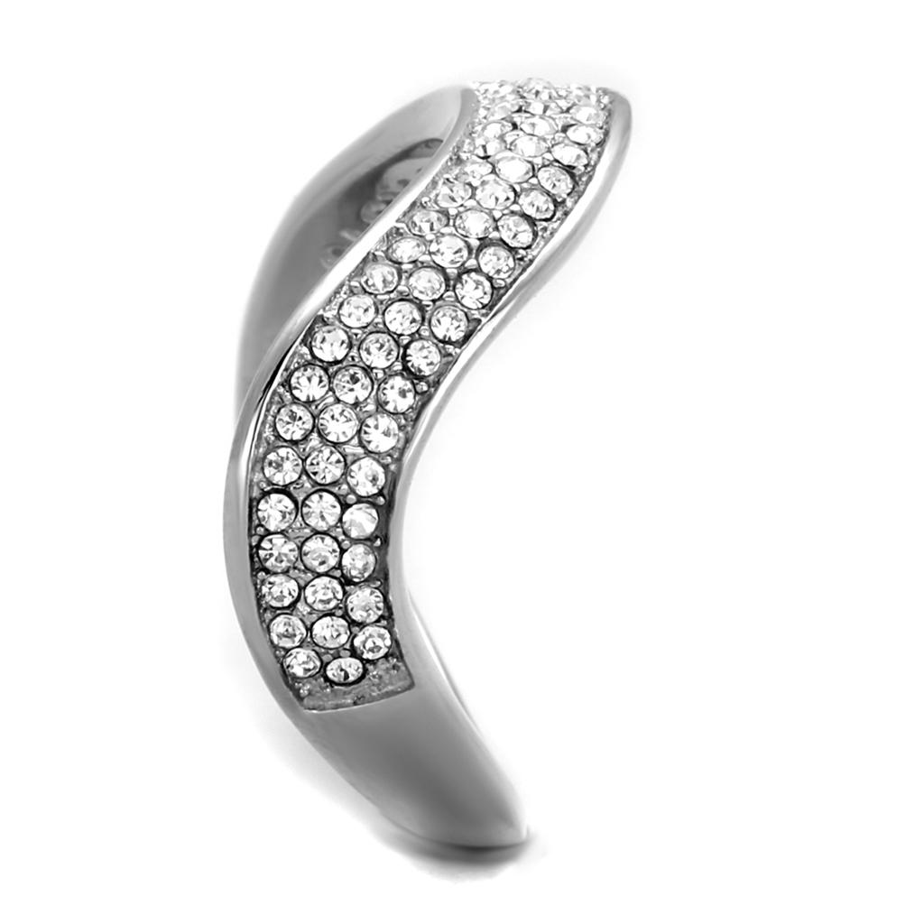 TK2181 - High polished (no plating) Stainless Steel Ring with Top Grade Crystal  in Clear-3