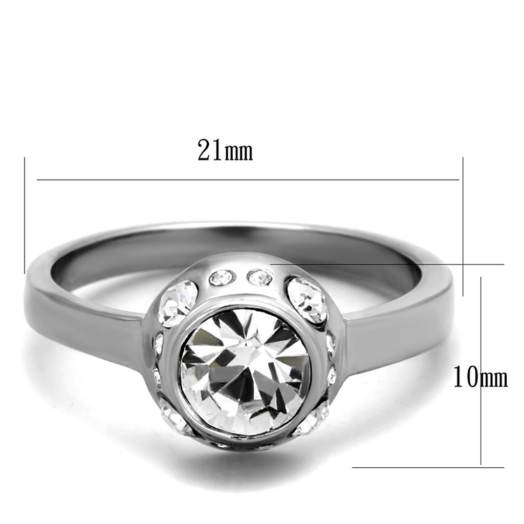 TK2183 - High polished (no plating) Stainless Steel Ring with Top Grade Crystal  in Clear-1