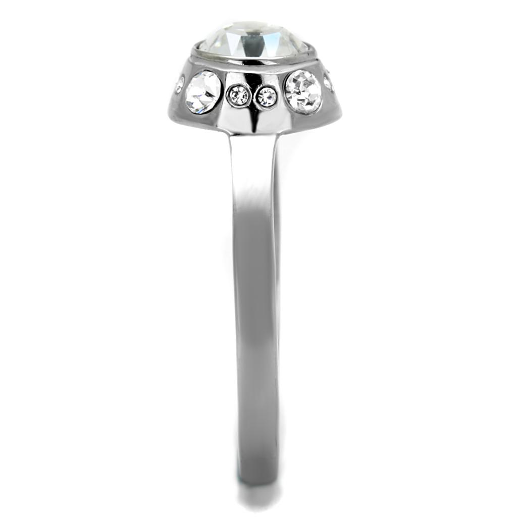 TK2183 - High polished (no plating) Stainless Steel Ring with Top Grade Crystal  in Clear-3