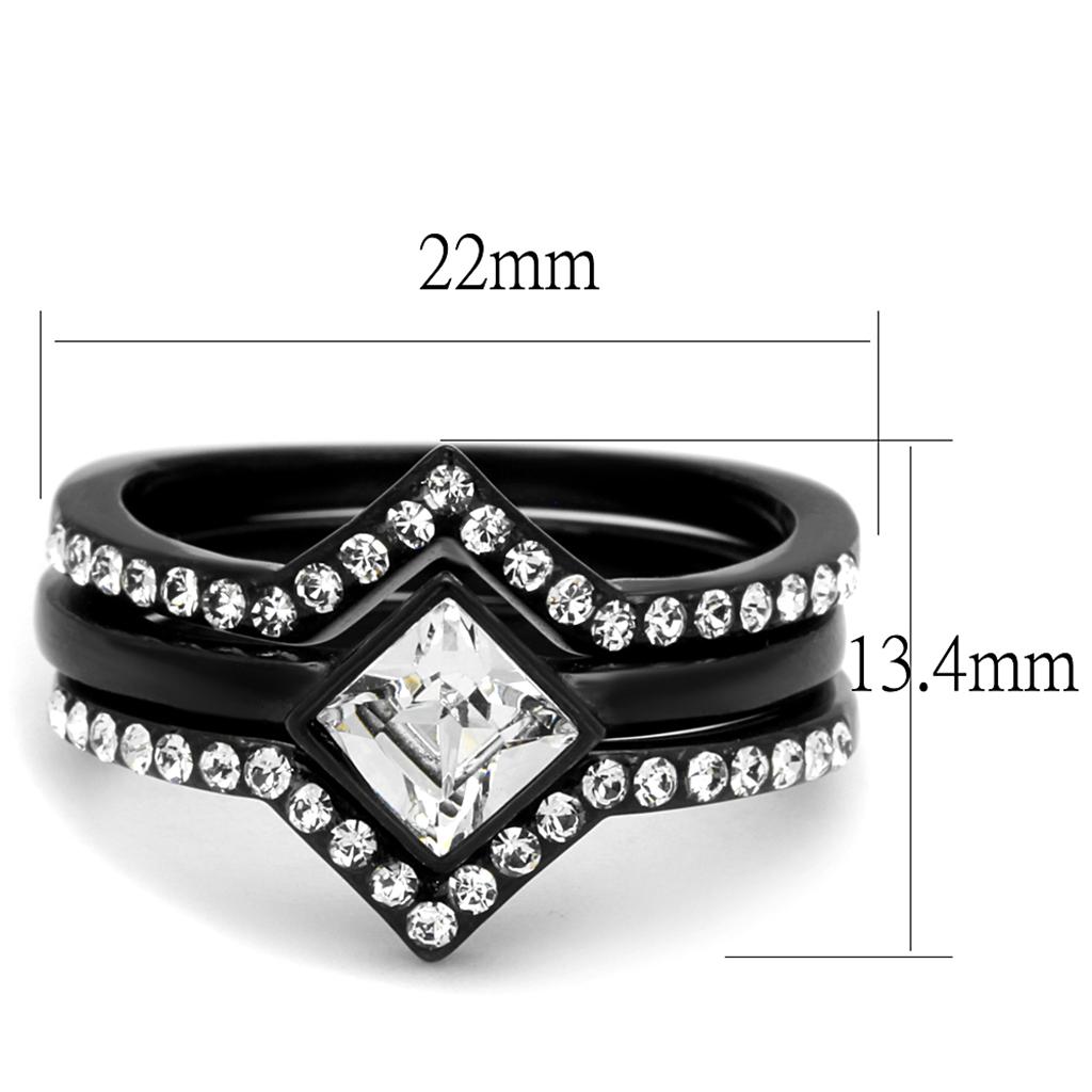 TK2185 - IP Black(Ion Plating) Stainless Steel Ring with Top Grade Crystal  in Clear-1