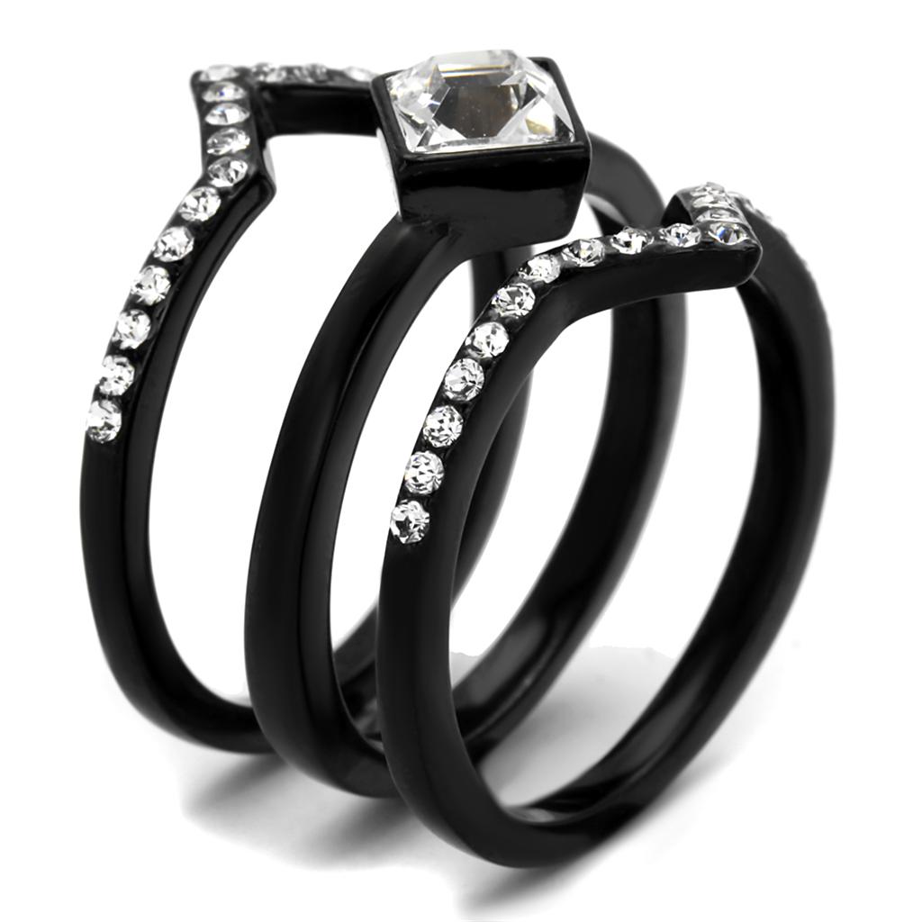 TK2185 - IP Black(Ion Plating) Stainless Steel Ring with Top Grade Crystal  in Clear-3
