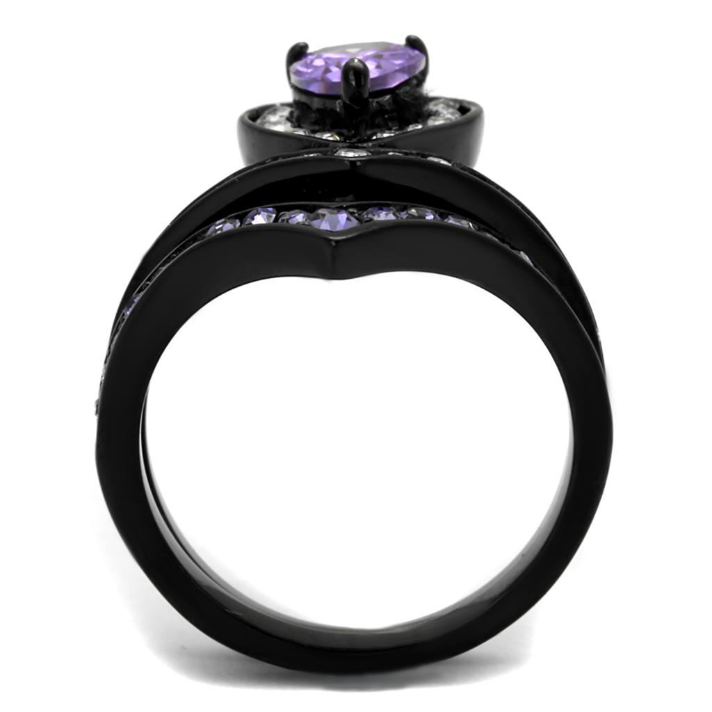 TK2186 - IP Black(Ion Plating) Stainless Steel Ring with AAA Grade CZ  in Amethyst-2