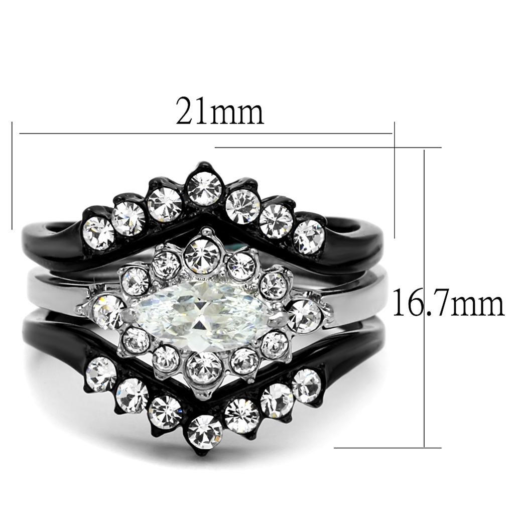 TK2188 - Two-Tone IP Black Stainless Steel Ring with AAA Grade CZ  in Clear-1