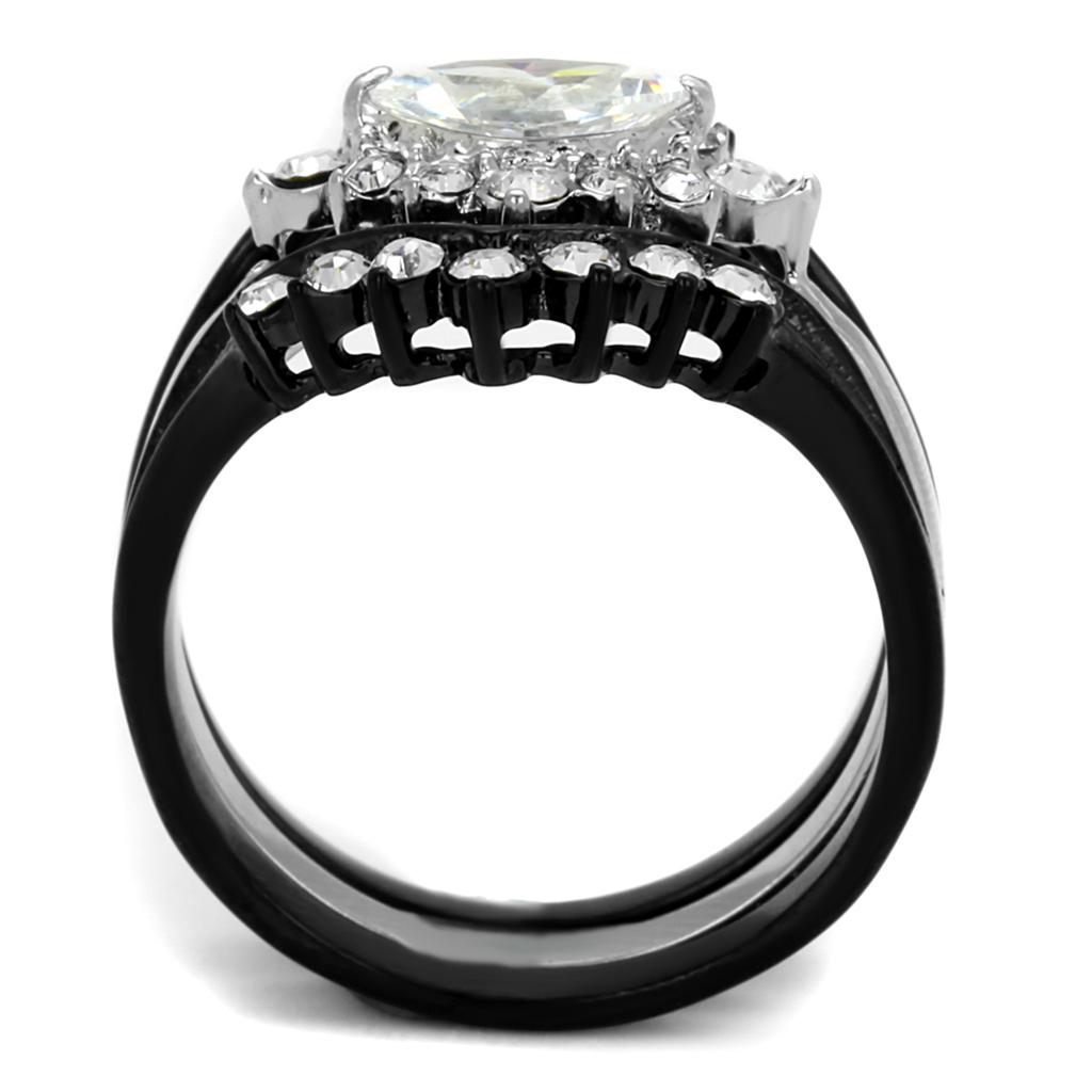 TK2188 - Two-Tone IP Black Stainless Steel Ring with AAA Grade CZ  in Clear-2