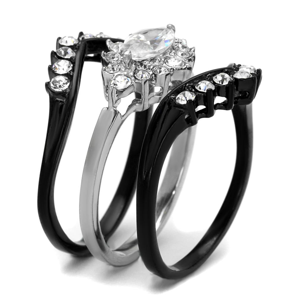 TK2188 - Two-Tone IP Black Stainless Steel Ring with AAA Grade CZ  in Clear-3