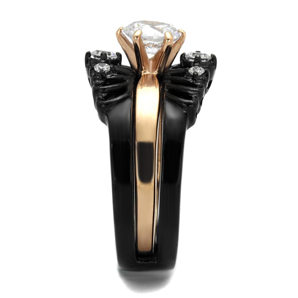TK2189 - IP Rose Gold+ IP Black (Ion Plating) Stainless Steel Ring with AAA Grade CZ  in Clear-3