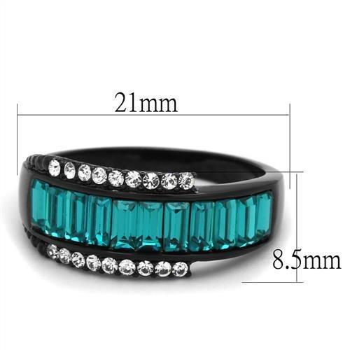 TK2190 - IP Black(Ion Plating) Stainless Steel Ring with Top Grade Crystal  in Blue Zircon-1