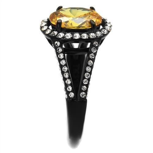 TK2193 - IP Black(Ion Plating) Stainless Steel Ring with AAA Grade CZ  in Topaz-3