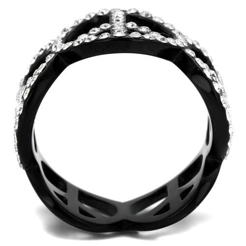 TK2194 - IP Black(Ion Plating) Stainless Steel Ring with Top Grade Crystal  in Clear-2