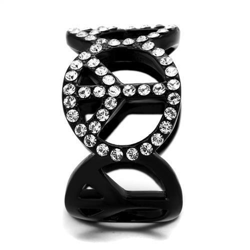 TK2194 - IP Black(Ion Plating) Stainless Steel Ring with Top Grade Crystal  in Clear-3