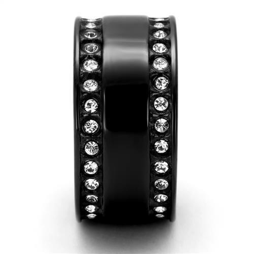 TK2195 - IP Black(Ion Plating) Stainless Steel Ring with Top Grade Crystal  in Clear-3