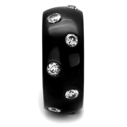 TK2196 - IP Black(Ion Plating) Stainless Steel Ring with AAA Grade CZ  in Clear-3