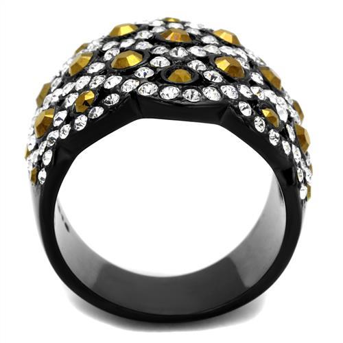 TK2197 - IP Black(Ion Plating) Stainless Steel Ring with Top Grade Crystal  in Metallic Light Gold-2