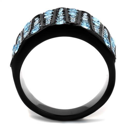 TK2198 - IP Black(Ion Plating) Stainless Steel Ring with Top Grade Crystal  in Sea Blue-2