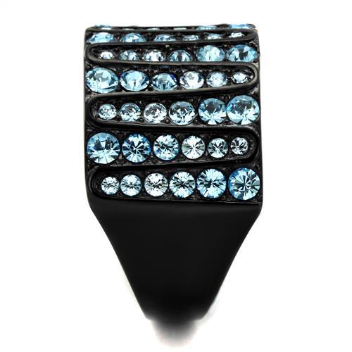 TK2198 - IP Black(Ion Plating) Stainless Steel Ring with Top Grade Crystal  in Sea Blue-3