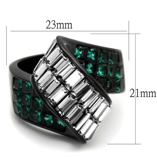 TK2199 - IP Black(Ion Plating) Stainless Steel Ring with Synthetic Synthetic Glass in Blue Zircon-1