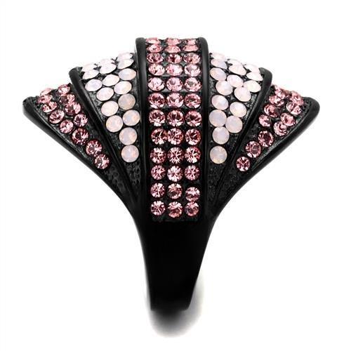 TK2201 - IP Black(Ion Plating) Stainless Steel Ring with Top Grade Crystal  in Multi Color-3