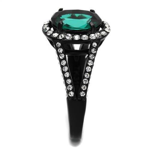 TK2202 - IP Black(Ion Plating) Stainless Steel Ring with Synthetic Synthetic Glass in Blue Zircon-3