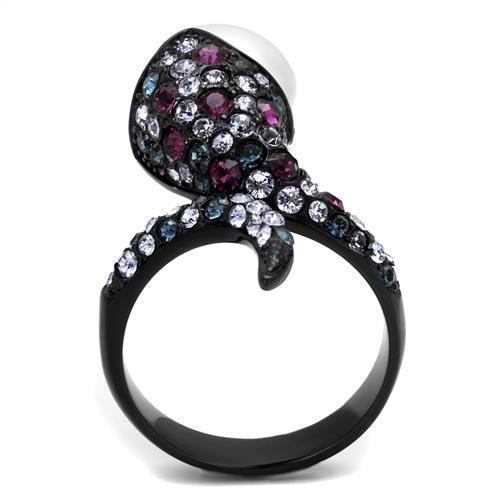 TK2203 - IP Black(Ion Plating) Stainless Steel Ring with Synthetic Pearl in White-2