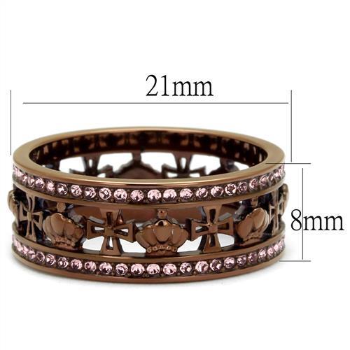 TK2204LC - IP Coffee light Stainless Steel Ring with Top Grade Crystal  in Light Rose-1