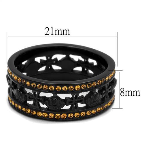 TK2204 - IP Black(Ion Plating) Stainless Steel Ring with Top Grade Crystal  in Topaz-1