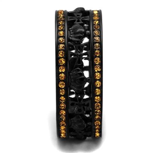 TK2204 - IP Black(Ion Plating) Stainless Steel Ring with Top Grade Crystal  in Topaz-3