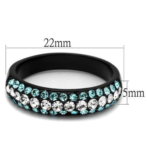 TK2205 - IP Black(Ion Plating) Stainless Steel Ring with Top Grade Crystal  in Sea Blue-1