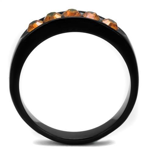 TK2206 - IP Black(Ion Plating) Stainless Steel Ring with Top Grade Crystal  in Champagne-2