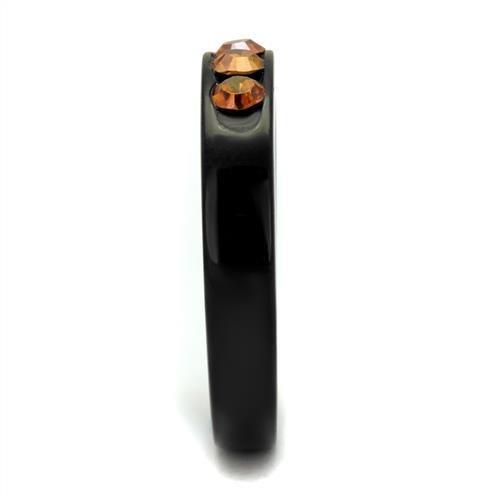 TK2206 - IP Black(Ion Plating) Stainless Steel Ring with Top Grade Crystal  in Champagne-3