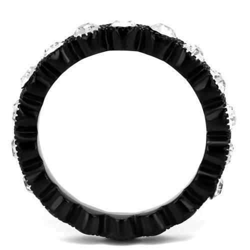 TK2207 - IP Black(Ion Plating) Stainless Steel Ring with Top Grade Crystal  in Clear-2