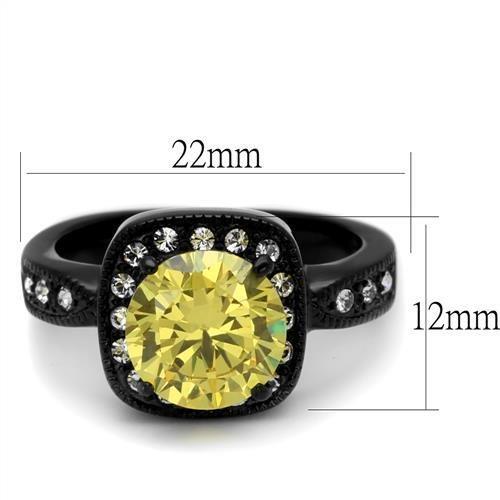 TK2208 - IP Black(Ion Plating) Stainless Steel Ring with AAA Grade CZ  in Topaz-1