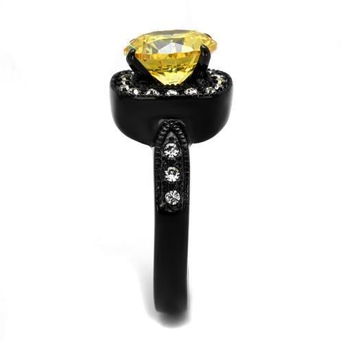 TK2208 - IP Black(Ion Plating) Stainless Steel Ring with AAA Grade CZ  in Topaz-3