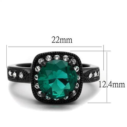 TK2209 - IP Black(Ion Plating) Stainless Steel Ring with Synthetic Synthetic Glass in Blue Zircon-1