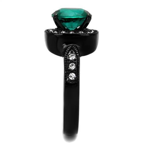 TK2209 - IP Black(Ion Plating) Stainless Steel Ring with Synthetic Synthetic Glass in Blue Zircon-3