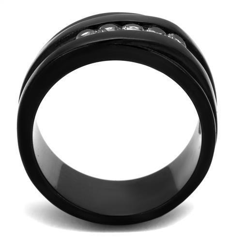 TK2210 - IP Black(Ion Plating) Stainless Steel Ring with AAA Grade CZ  in Clear-2