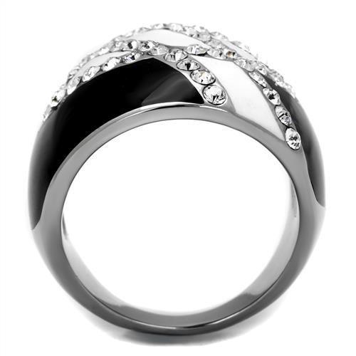 TK2211 - High polished (no plating) Stainless Steel Ring with Top Grade Crystal  in Clear-2