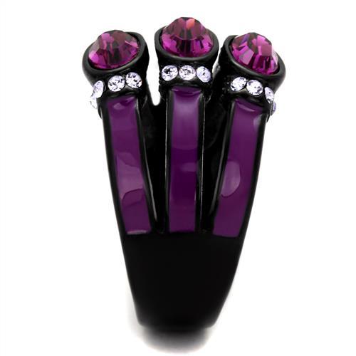 TK2213 - IP Black(Ion Plating) Stainless Steel Ring with Top Grade Crystal  in Amethyst-3