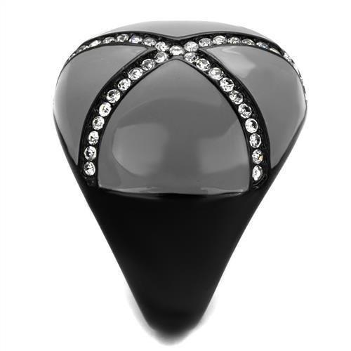 TK2216 - IP Black(Ion Plating) Stainless Steel Ring with Top Grade Crystal  in Clear-3