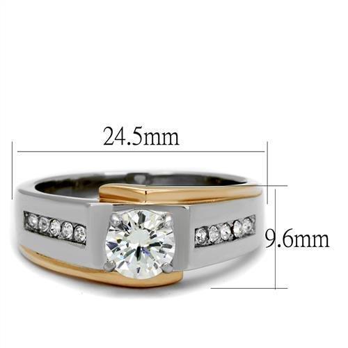 TK2218 - Two-Tone IP Rose Gold Stainless Steel Ring with AAA Grade CZ  in Clear-1