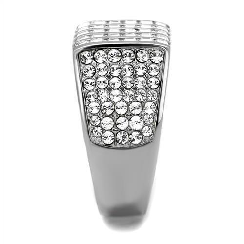 TK2219 - High polished (no plating) Stainless Steel Ring with Top Grade Crystal  in Clear-3