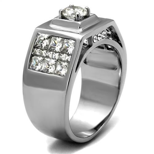 TK2220 - High polished (no plating) Stainless Steel Ring with AAA Grade CZ  in Clear-3