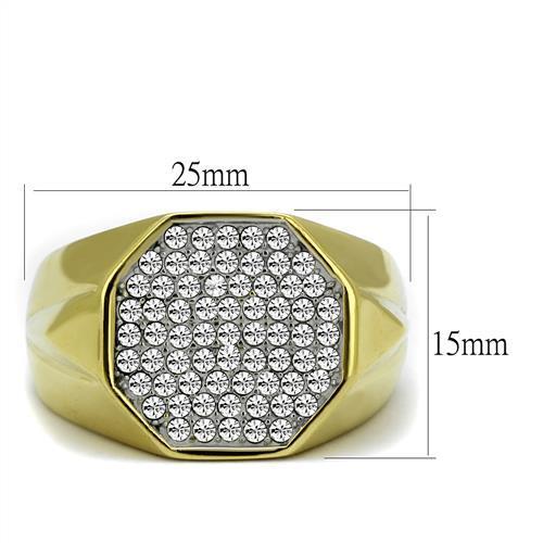 TK2221 - Two-Tone IP Gold (Ion Plating) Stainless Steel Ring with Top Grade Crystal  in Clear-1