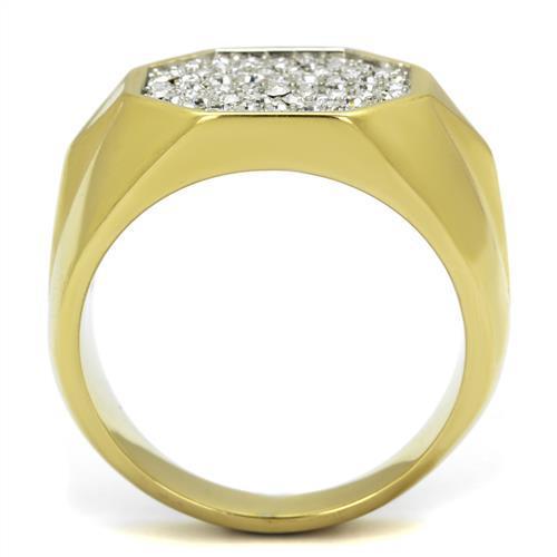 TK2221 - Two-Tone IP Gold (Ion Plating) Stainless Steel Ring with Top Grade Crystal  in Clear-2