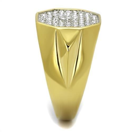 TK2221 - Two-Tone IP Gold (Ion Plating) Stainless Steel Ring with Top Grade Crystal  in Clear-3