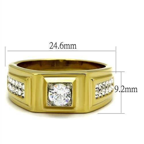TK2222 - Two-Tone IP Gold (Ion Plating) Stainless Steel Ring with AAA Grade CZ  in Clear-1